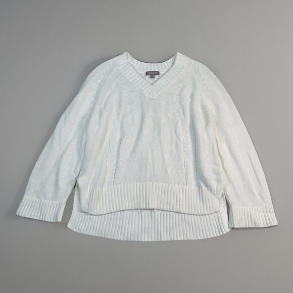 J.Crew Heritage Cotton Relaxed V-neck Sweater White Women’s Size Small - Picture 2 of 9